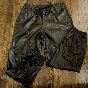 Faux leather black joggers
